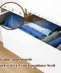 Top Shelf Bulk Pack 2000 Self Adhesive Cork Bumper Pads For Cabinet Doors Furniture Protectors on a drawer with folded clothes.