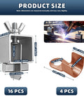 Rock Heavy Duty 16Pcs Butt Welding Clamps With Adjustable Butterfly Joint Fixtures For Perfectly Aligned Carbon Steel Pipe Welds Made To Last In Daily Garage Projects, showing product sizes for accurate measurements.