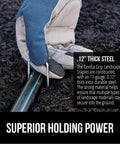 Beefy 6 Inch Landscape Staples 50 Pack 11 Gauge Galvanized Steel Stakes With Ultra Sharp Tip installed in soil by hand