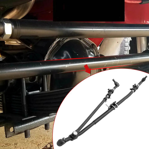 Dodge Ram Front Steering Linkage Drag Link Tie Rod Kit Replacement For 2003 To 2013 4WD Trucks Fits Ram 1500 2500 3500 Replaces 52122362AL 52122362AF DS800981A 6505623AA 68039930AA black steel steering linkage kit installed under truck