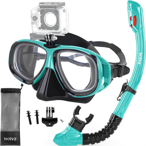 Myopia Friendly Dry Snorkel Gear With Detachable Camera Mount, Anti Fog Mask and Dry Top Snorkel, 180 Degree Panoramic View