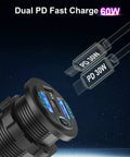 Two Pack 12V USB Car Charger With Four Ports 78W Fast Charge PD3 And QC3 Quick Charge Waterproof Cigarette Lighter Socket