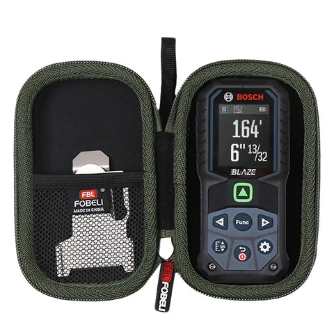 Hard Case For Bosch GLM165 25G 27CGL 165 Ft Laser Measure Shockproof Water Resistant Durable EVA Shell With Snug Fit Keeps Your Laser Distance Tool Safe On The Jobsite, open case with mesh pocket