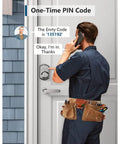 Heavy Duty Keyless Entry Deadbolt With Keypad For Front Door Lock Featuring Hidden Passcode And 20 User Pins In Sleek Satin Nickel Finish, installer using keypad.