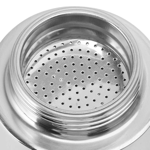 Rock Solid Stainless Steel Stovetop Espresso Maker With Dual Spout brewing filter view showing fine perforations for espresso preparation.