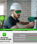Person using Self Leveling Laser Level With 60 Inch Tripod And 98 Feet Range Green Cross Line Laser Tool for wall installation
