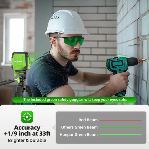 Person using Self Leveling Laser Level With 60 Inch Tripod And 98 Feet Range Green Cross Line Laser Tool for wall installation