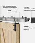 Six Foot Box Rail Sliding Barn Door Hardware Kit Aluminum Alloy Wall Mount Heavy Duty For Single Door Smooth Ball Bearing Rollers For Quiet Glide Supports Up To 330 Lb Fits Door Thickness One Inch To One And Three Quarter Inches installed on a wooden door