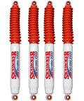 Set of four Hydro 7000 Series front and rear hydraulic shocks for 1973-1986 4WD K10 K15 K20 K25 pickups with red and white design.