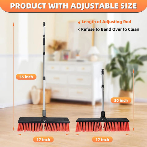 Beast Of A Heavy Duty Push Broom With 55 Inch Ergonomic Handle And 18 Inch Wide Head, Stiff Bristles For Patios, Driveways