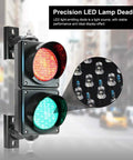 Industrial 100mm Traffic Light Signal With Red Green Stop And Go LED DC 9 To 36V Waterproof IP65 PC Housing Cobweb Lens Warning Light Built Tough For Heavy Duty Outdoor Use.