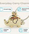 Sleek Silver Keychain With Chrome Tone Metal Charm, Screw Closure Wire Rope Loop featuring an elephant charm.