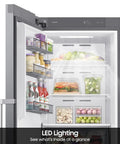 Interior view of Large 11 Cubic Foot Convertible Upright Freezer And Fridge Flip Featuring Even Airflow And Reversible Door Design with LED lighting.