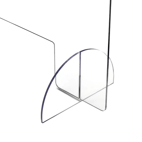Close-up of the Heavy Duty Acrylic Desk Sneeze Guard 24 By 36 Inches Tabletop Shield With Transaction Window Clear Protective Barrier base detail.
