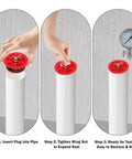 Pro Grade Mechanical End Of Pipe Gripper Test Plugs Set 3 Inch And 4 Inch Sewer Drain Plugs For PVC ABS Cast Iron Pipes Sealing And Pressure Test Tools 2 Pack For Residential And Commercial Plumbing, red plug on pipe