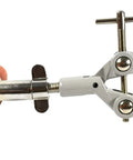 Heavy Duty Die Cast Lab Clamp With PVC Coated Prongs For Beaker And Flask Holders shown with fingers for scale