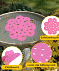 5 Pack Floating Bee Islands With 6.5 Inch EVA Flower Shaped Watering Stations in a bird bath