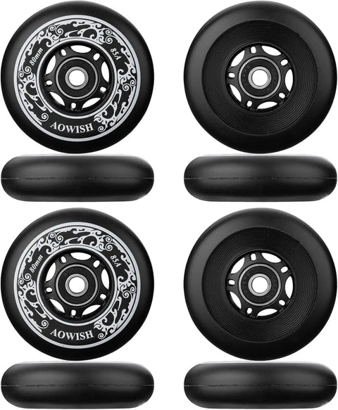 8 Pack Inline Skate Replacement Wheels 85A Outdoor Asphalt Formula For Indoor And Outdoor Use 72mm, 76mm, Or 80mm, black wheels