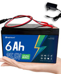 24V LiFePO4 Battery Pack 6Ah With 29.4V 1A Charger 20A BMS held in hand, showcasing size and design for DIY projects