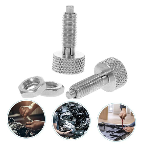 Rock Solid Stainless Steel Retractable Locking Plungers With Knurled Grips, size and details for heavy duty shop hardware.