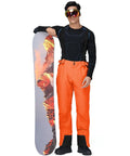 Man in Men's Insulated Snow Bibs With Detachable Suspenders Warm Waterproof Ski Pants For Cold Powder Days Four Way Stretch Snowboard Overalls.