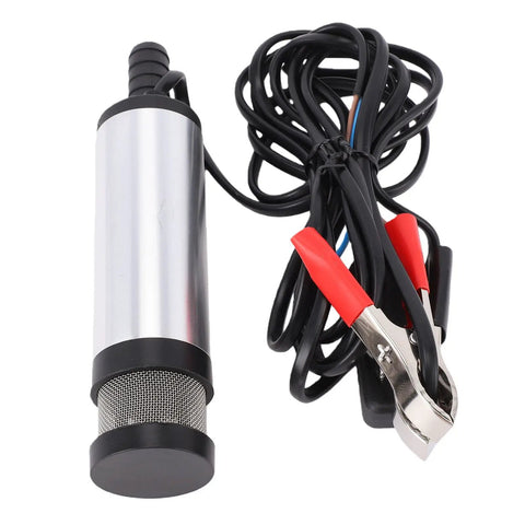 Aunmas 24V Derv Fuel Transfer Pump Electric Submersible Drum Pump With Stainless Steel Body Strong Suction For Water Oil Refueling Extended Filter Screen Silver Clip Type Heavy Duty Quick Liquid Movement