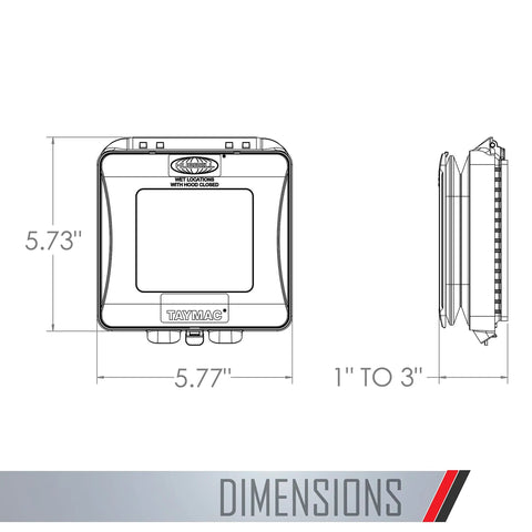 Dimensions diagram of Two-Gang Weatherproof Expandable In-Use Cover From 1 Inch To 3 Inches, rugged polycarbonate, gray finish.