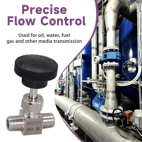 Dialed In Needle Valve NPT 1/4 Inch Male Thread Flow Control Valve, 304 Stainless Steel Metering Valve for industrial use