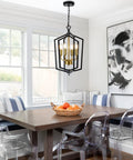 Four Light Dining Room Pendant Light Fixture Over Table Dope Black Farmhouse Chandelier Metal Modern Style for Kitchen Island Living Room Foyer and Entryway Brushed Brass Finish above dining table