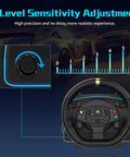 1080 Degree Magnetic Induction Racing Wheel With 6 Speed H Pattern Shifter, sensitivity adjustment feature highlighted