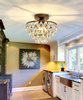Crystal Chandelier Semi Flush Mount Ceiling Light in Oil Rubbed Bronze illuminating a modern kitchen space.