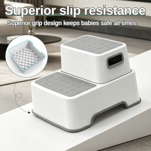 Rock Solid Toddler Step Stool For Bathroom Sink With Super Grippy Non Slip Base And Double Layer Platform Giving Little Ones Safe Counter Height Access In Classic Gray