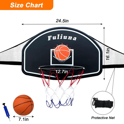 Trampoline Basketball Hoop With Net, Easy Install Backyard Hoop For 25mm Straight Or Curved Poles, Includes Mini Ball And Pump