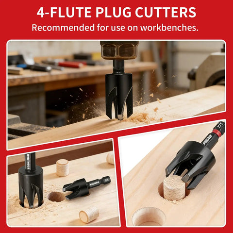 Professional 18 Piece Countersink Drill Bit Set Featuring Hex Shank Screwdriver Bits And Precision Depth Stop Collars designed for flush mounting wood plugs.