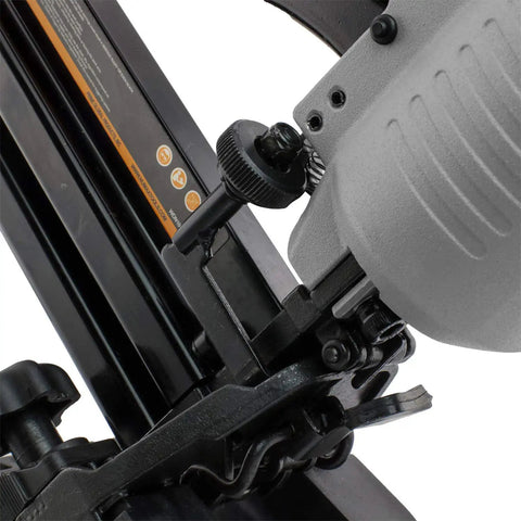 Close-up of Smooth Operator Pneumatic 4 In 1 18 Gauge Mini Flooring Nailer And Stapler showing detailed mechanism and adjustment features.
