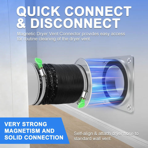 Heavy Duty Magnetic Dryer Vent Connector Kit with Airtight Seal and Quick Connect Hose showing magnetic alignment system