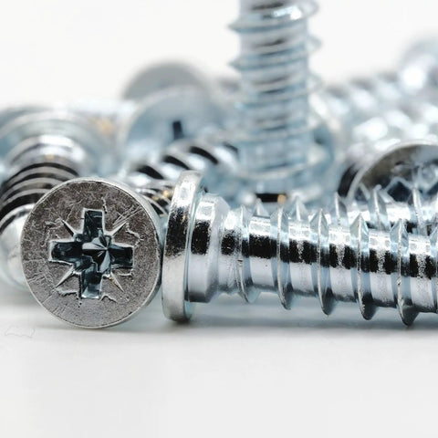Solid Replacement Bed Rail Screws Heavy Duty Euro Fasteners For Your Ikea Malms Hemsnes Brimnes Bedroom Rig close-up of zinc plated screws.