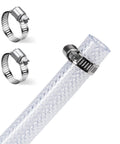 Clear braided PVC tubing, 1 in ID, 25 ft, with two stainless clamps; flexible high-pressure hose.