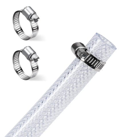 Clear Braided Vinyl Tubing, 1 Inch ID, 10 Ft Long, Tough As Nails Heavy Duty Reinforced PVC Hose With Stainless Clamps
