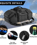 Black 65L 3 In 1 Duffle Bag Backpack For Sports Gym And Outdoor Adventures Tactical MOLLE Gear Carrier with pockets and zippers