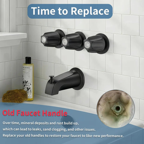 Matte Black Tub And Shower Trim Kit With Diverter Spout, 3-Piece Shower Knob Replacement, Solid Metal Bathtub Faucet in bathroom