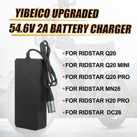 UL Certified Beefed Up Fast Charging 3Pin 48V 2A EBike Battery Charger For Ridstar Q20 Q20 Pro H20 Pro H26 Pro Waterproof