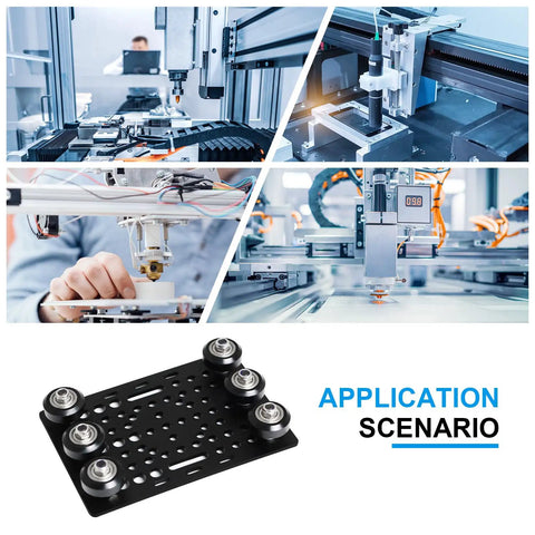 No Sweat 2080 V Slot Gantry Plate Kit 2 Pack Ready To Roll Build Featuring Slick Pom Pulley Wheels Integrated With Industrial Grade Precision Steel Bearings in a factory setting.