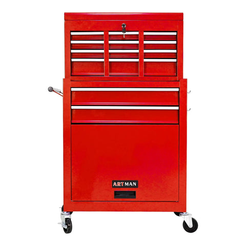Red Heavy Duty 8 Drawer Rolling Tool Chest On Wheels With Locking Casters And Detachable Mobile Case For Garage And Workshop Organization