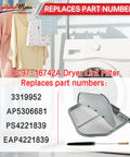 Plug-And-Play Dryer Lint Trap Filter Replacement For Samsung Dryers With Flap And Vent Cleaner Brush, displayed with part numbers.