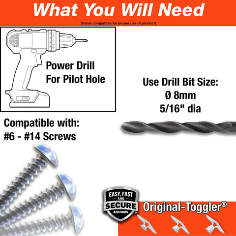 Image showing requirements for installation of Residential Drywall Anchor With Polypropylene Body For 3/8 To 1/2 Inch Drywall Made In USA For Screws Sizes 6 To 14 Provides Secure Hold And Simple One Person Installation Pre Attaches To Wall Great For Shelves Mirrors Artwork Pack Of 100