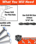 Drill bit and screws compatible with Original-Toggler anchors for Strong Hollow-Door Anchor With Screws For One Eighth To One Quarter Inch Hollow Core Doors Polypropylene Construction Made In USA Fits Size Eight To Size Twelve Fasteners Pack Of Five Delivers Reliable Mounts For Fixtures And Accessories.