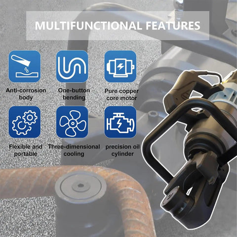 Electric Hydraulic Rebar Cutter And Bender Kit With Tool Bag 1800W shown with multifunctional features diagram