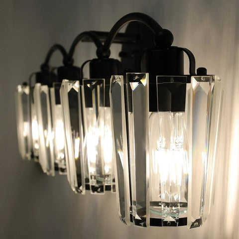 Black Crystal Vanity Light Fixtures For Bathroom Four Light Crystal Wall Sconce With Dimmable E26 US Socket Excludes Bulb