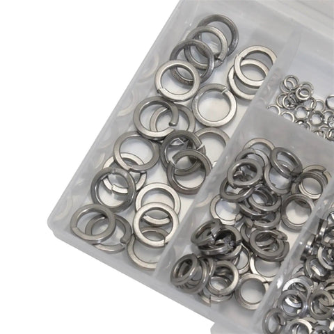 300 Piece Stainless Steel Lock Washers And Split Lock Washers Set For Screws And Bolts Bulk Pack Vibe Proof Hardware Assortment Kit Durable Nut Retention For Fasteners And Mechanical Assemblies, 304 stainless steel washers in storage tray